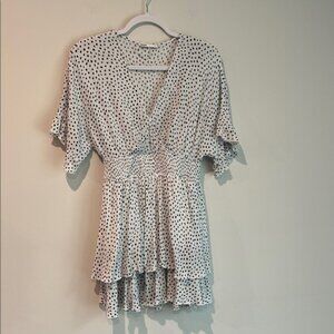 Cropp Polka Dot Short‎ Sleeve Ruffled Faux Wrap Mini Dress Size Small